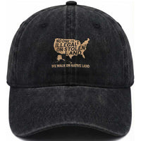 No One Is Illegal On Stolen Land Washed Cotton Baseball Cap We Walk On Native Land Vintage American Map