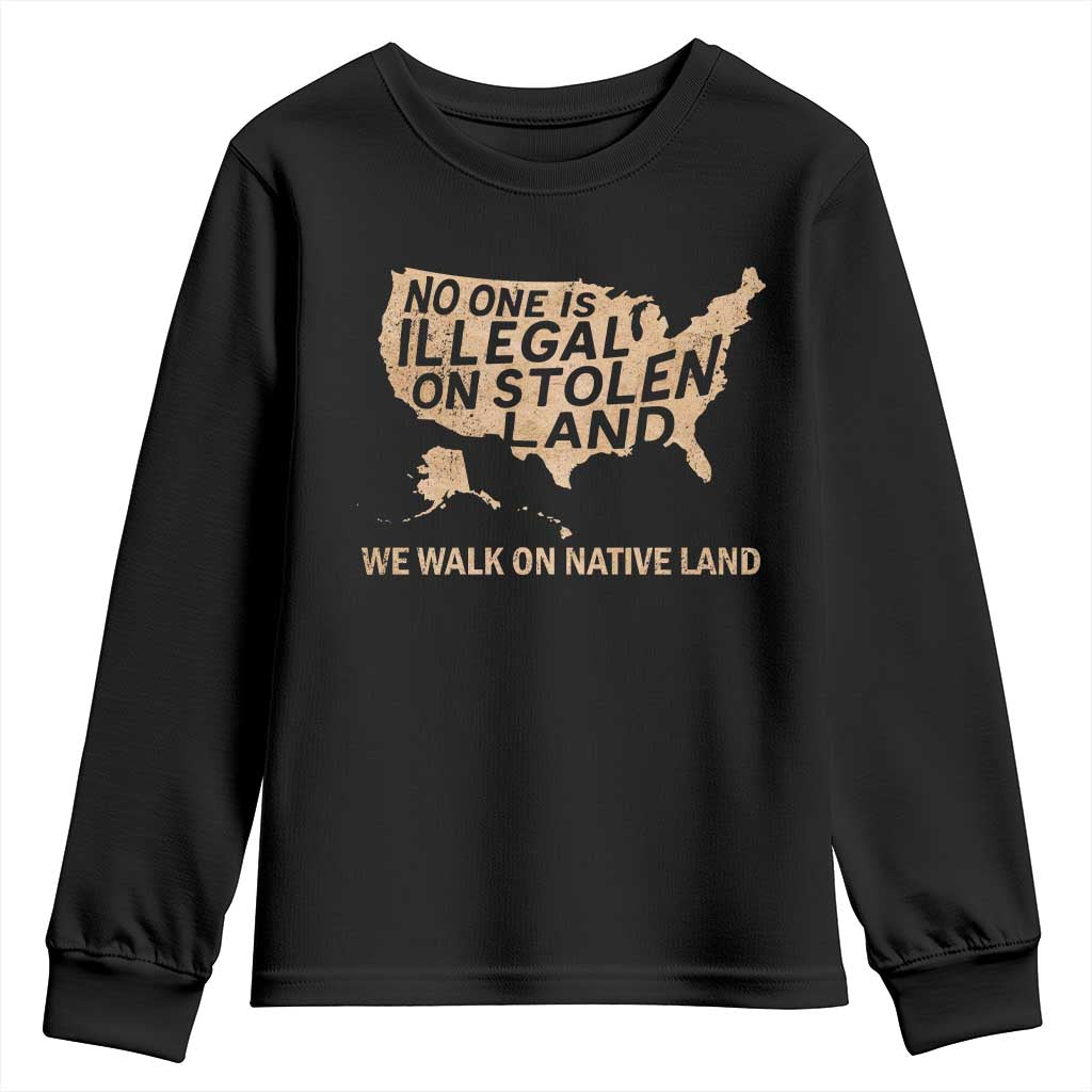 No One Is Illegal On Stolen Land Youth Sweatshirt We Walk On Native Land Vintage American Map - Wonder Print Shop