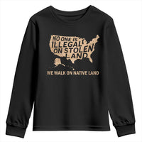 No One Is Illegal On Stolen Land Youth Sweatshirt We Walk On Native Land Vintage American Map - Wonder Print Shop