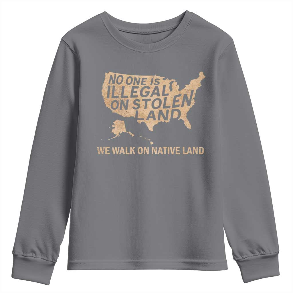No One Is Illegal On Stolen Land Youth Sweatshirt We Walk On Native Land Vintage American Map - Wonder Print Shop