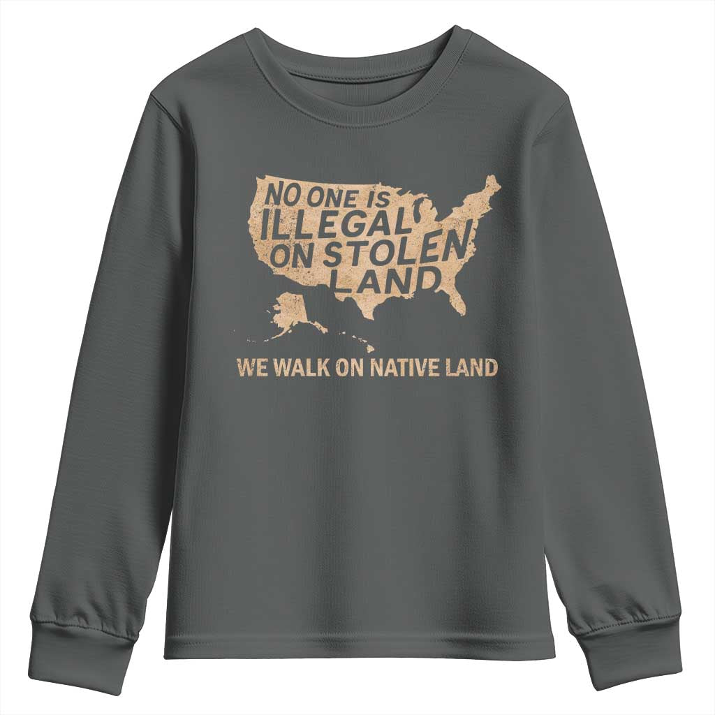 No One Is Illegal On Stolen Land Youth Sweatshirt We Walk On Native Land Vintage American Map - Wonder Print Shop