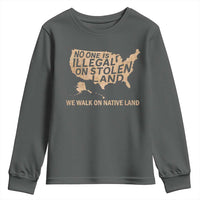 No One Is Illegal On Stolen Land Youth Sweatshirt We Walk On Native Land Vintage American Map - Wonder Print Shop