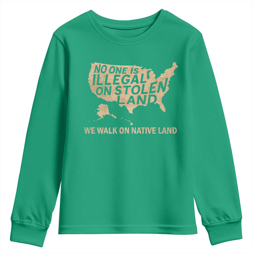 No One Is Illegal On Stolen Land Youth Sweatshirt We Walk On Native Land Vintage American Map - Wonder Print Shop