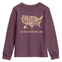No One Is Illegal On Stolen Land Youth Sweatshirt We Walk On Native Land Vintage American Map - Wonder Print Shop
