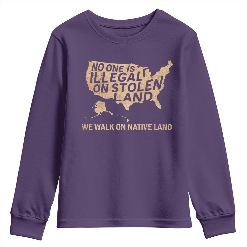 No One Is Illegal On Stolen Land Youth Sweatshirt We Walk On Native Land Vintage American Map - Wonder Print Shop