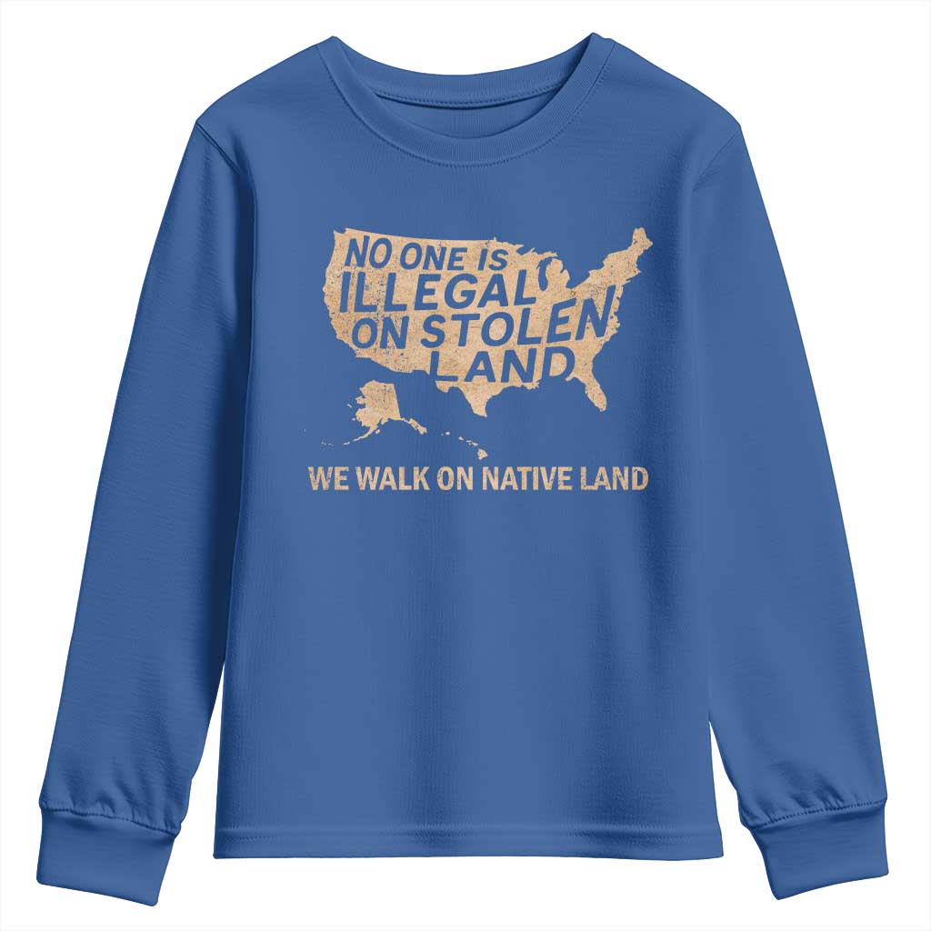No One Is Illegal On Stolen Land Youth Sweatshirt We Walk On Native Land Vintage American Map - Wonder Print Shop