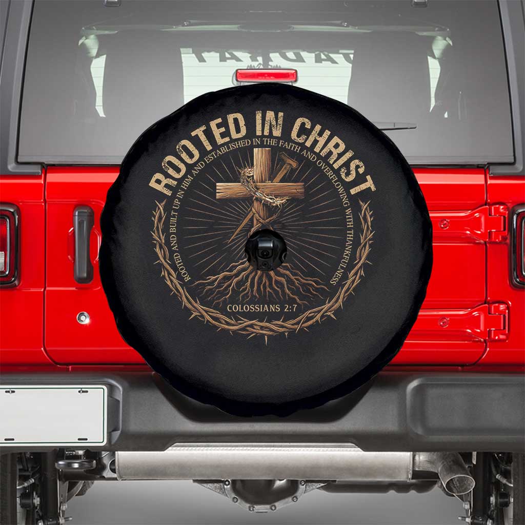 Rooted In Christ Spare Tire Cover Jesus Christian Cross Bible Verse - Wonder Print Shop
