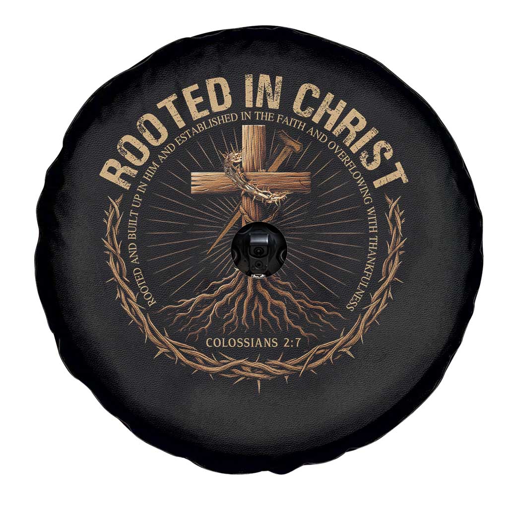 Rooted In Christ Spare Tire Cover Jesus Christian Cross Bible Verse - Wonder Print Shop