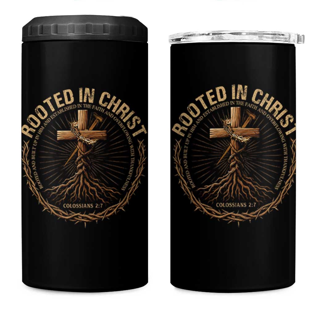 Rooted In Christ 4 in 1 Can Cooler Tumbler Jesus Christian Cross Bible Verse - Wonder Print Shop