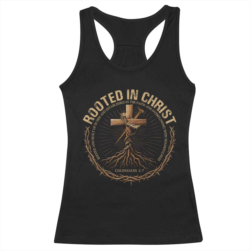 Rooted In Christ Racerback Tank Top Jesus Christian Cross Bible Verse - Wonder Print Shop