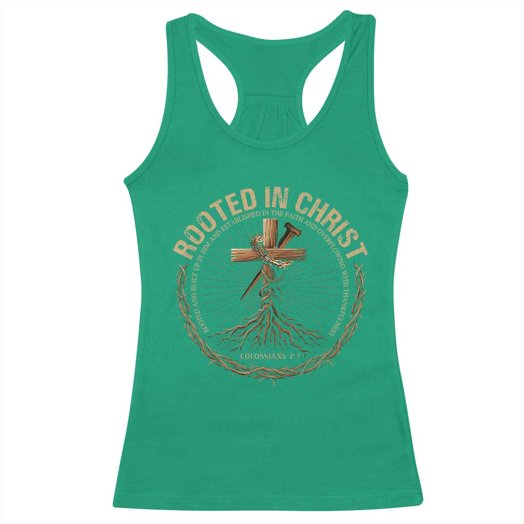 Rooted In Christ Racerback Tank Top Jesus Christian Cross Bible Verse - Wonder Print Shop