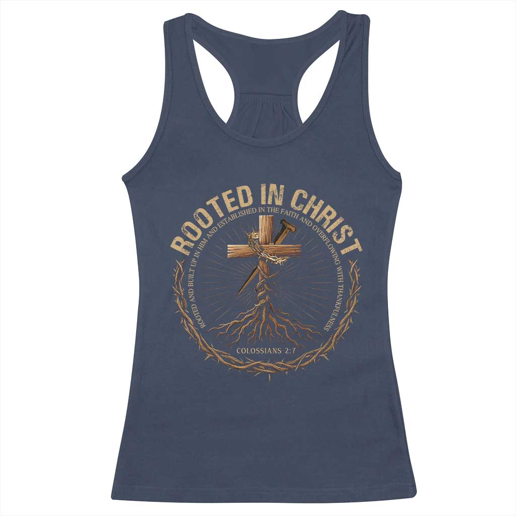 Rooted In Christ Racerback Tank Top Jesus Christian Cross Bible Verse - Wonder Print Shop