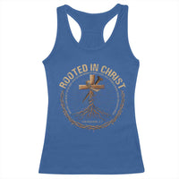Rooted In Christ Racerback Tank Top Jesus Christian Cross Bible Verse - Wonder Print Shop