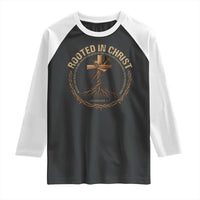 Rooted In Christ Raglan Shirt Jesus Christian Cross Bible Verse - Wonder Print Shop