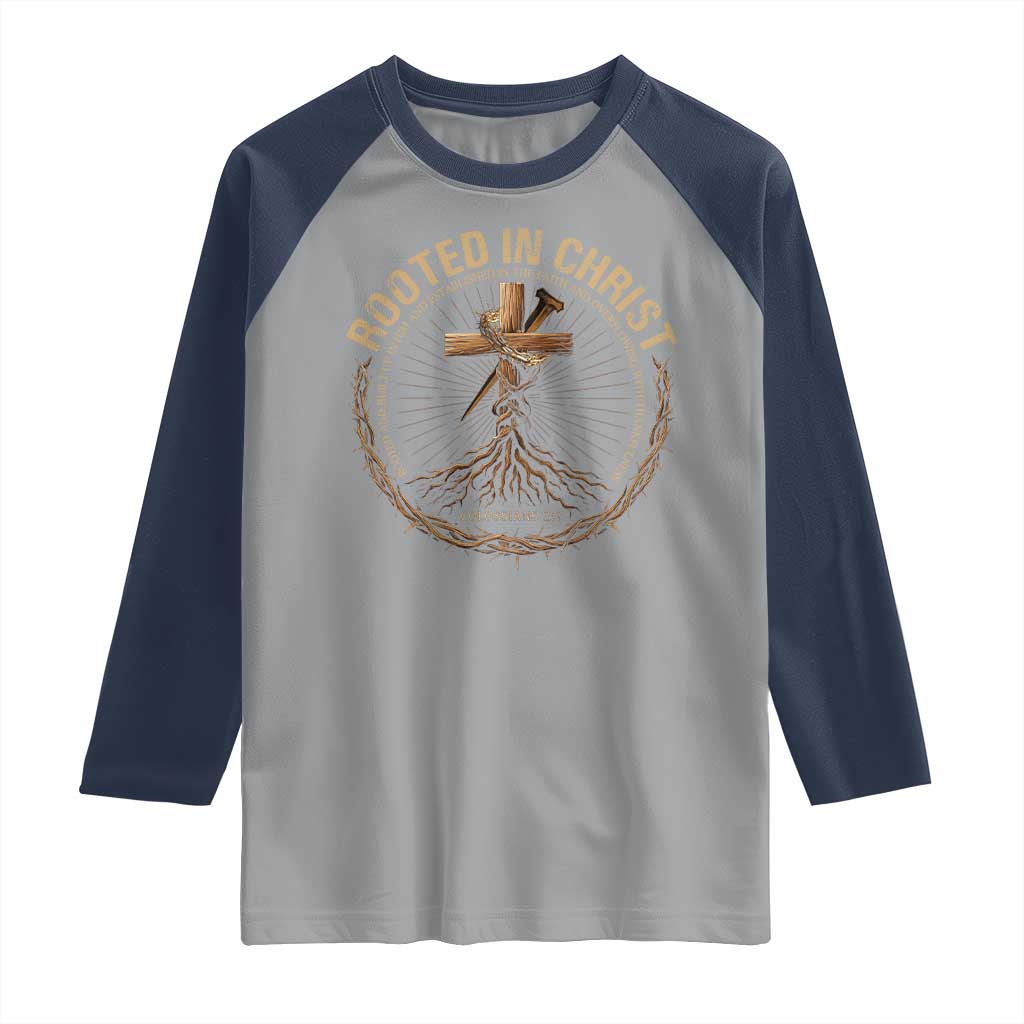 Rooted In Christ Raglan Shirt Jesus Christian Cross Bible Verse - Wonder Print Shop