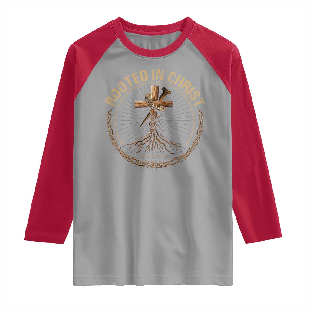 Rooted In Christ Raglan Shirt Jesus Christian Cross Bible Verse - Wonder Print Shop