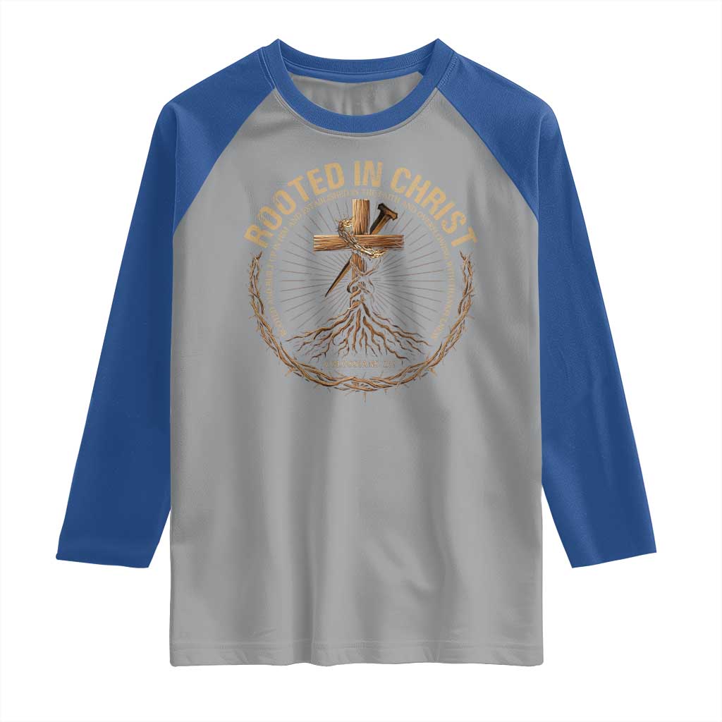 Rooted In Christ Raglan Shirt Jesus Christian Cross Bible Verse - Wonder Print Shop