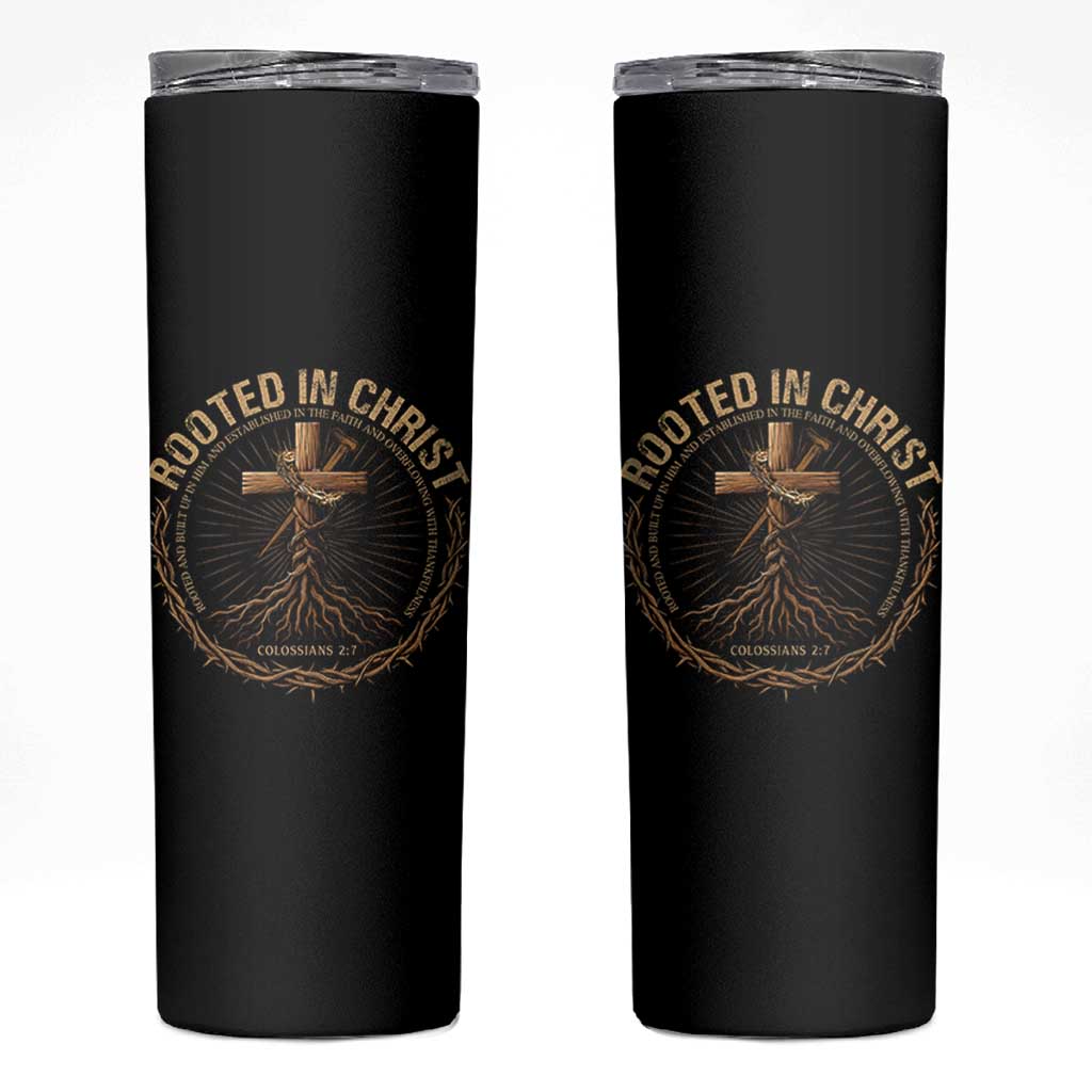 Rooted In Christ Skinny Tumbler Jesus Christian Cross Bible Verse - Wonder Print Shop