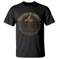 Rooted In Christ T Shirt Jesus Christian Cross Bible Verse - Wonder Print Shop