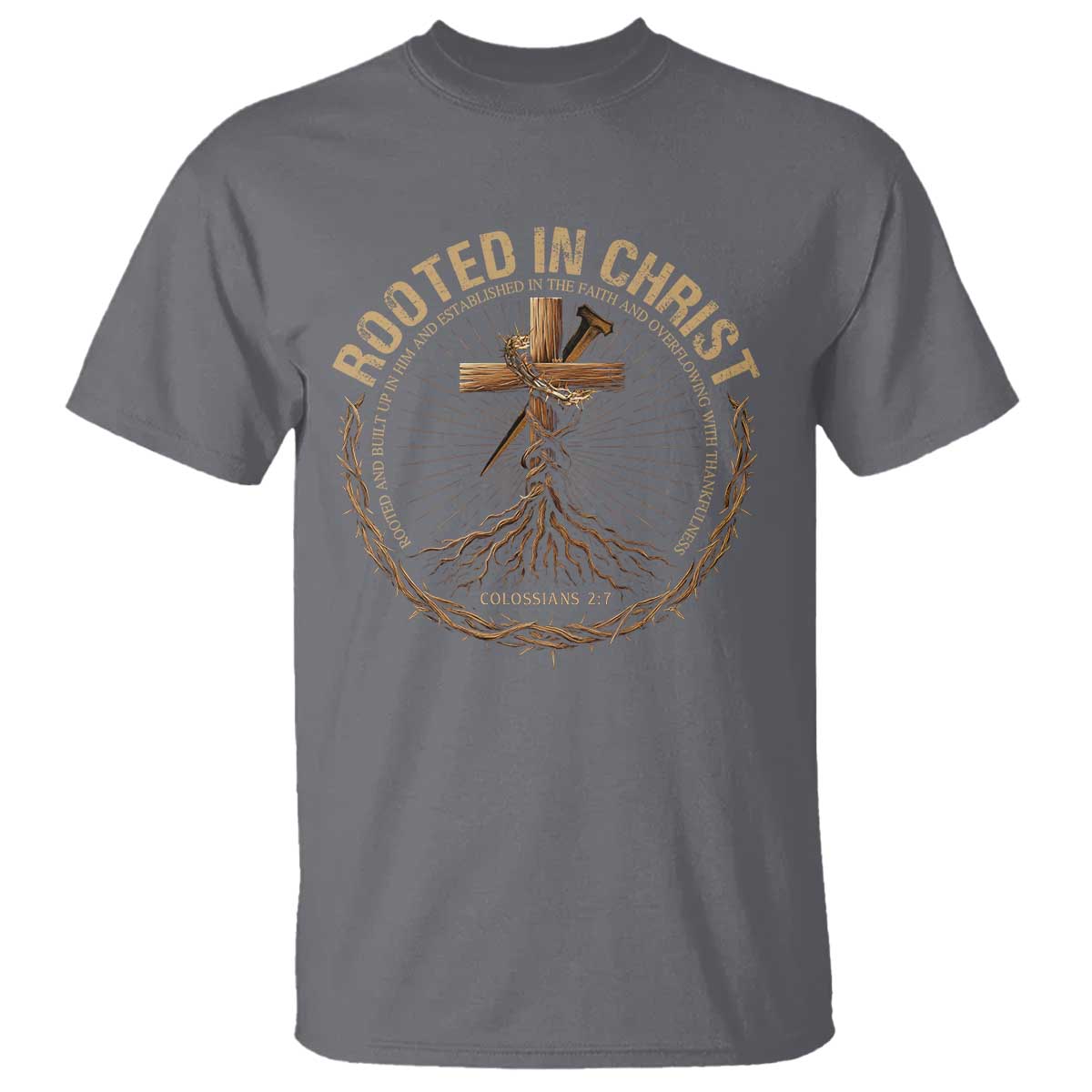 Rooted In Christ T Shirt Jesus Christian Cross Bible Verse - Wonder Print Shop