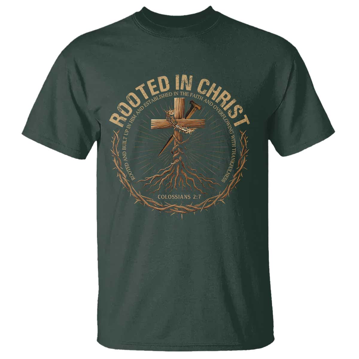 Rooted In Christ T Shirt Jesus Christian Cross Bible Verse - Wonder Print Shop