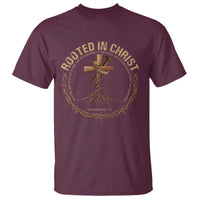 Rooted In Christ T Shirt Jesus Christian Cross Bible Verse - Wonder Print Shop