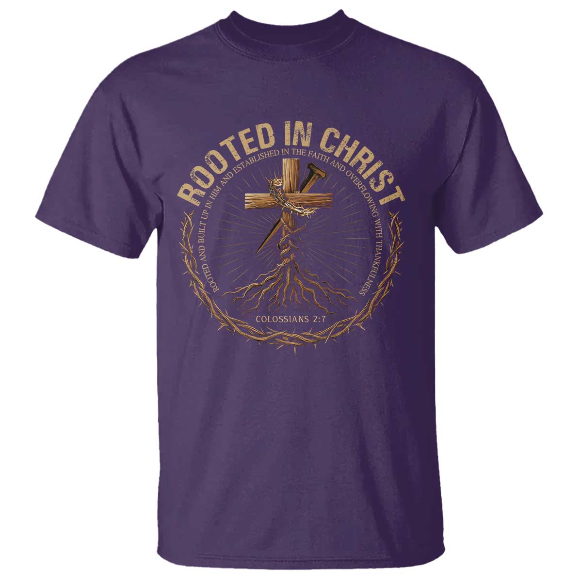 Rooted In Christ T Shirt Jesus Christian Cross Bible Verse - Wonder Print Shop