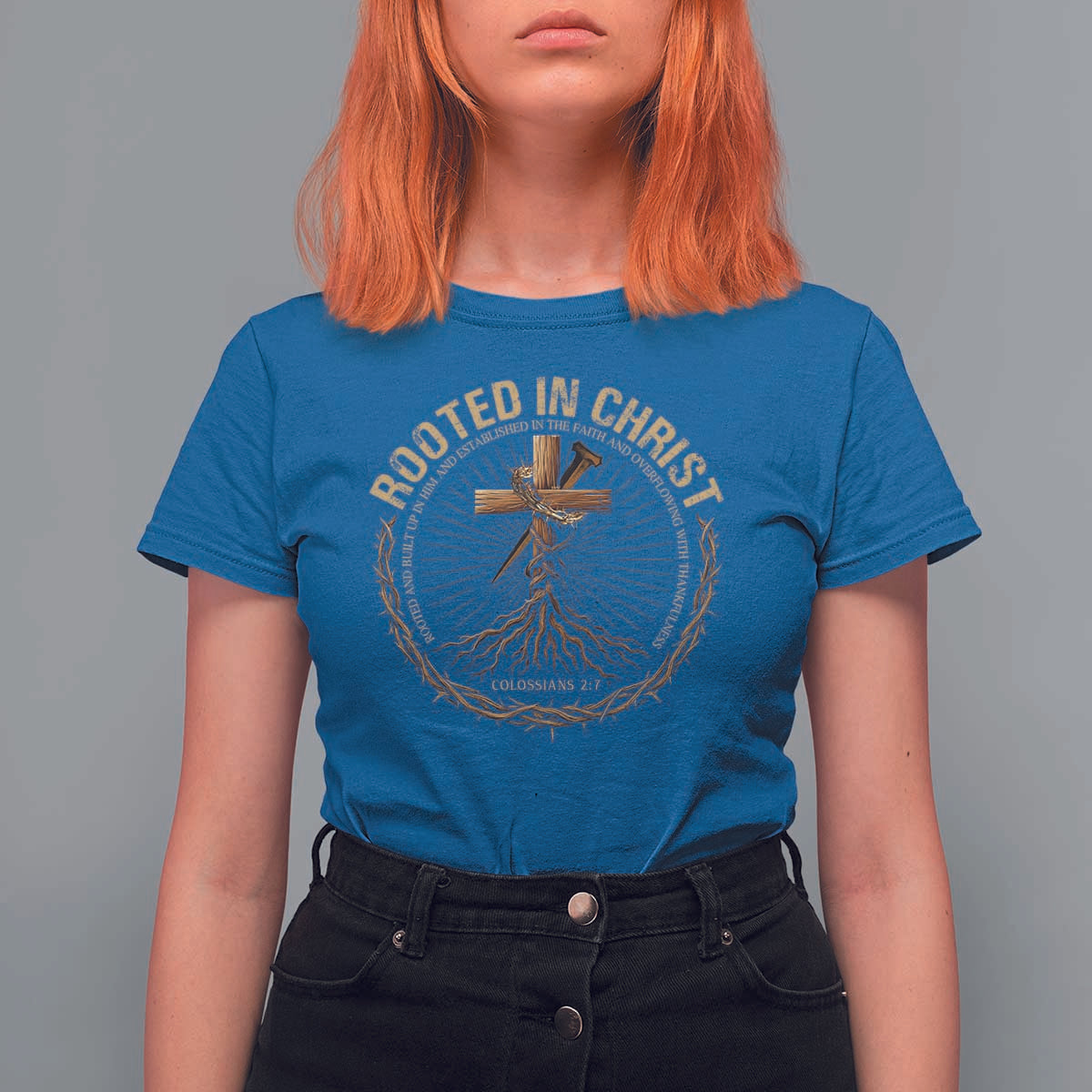 Rooted In Christ T Shirt For Women Jesus Christian Cross Bible Verse - Wonder Print Shop