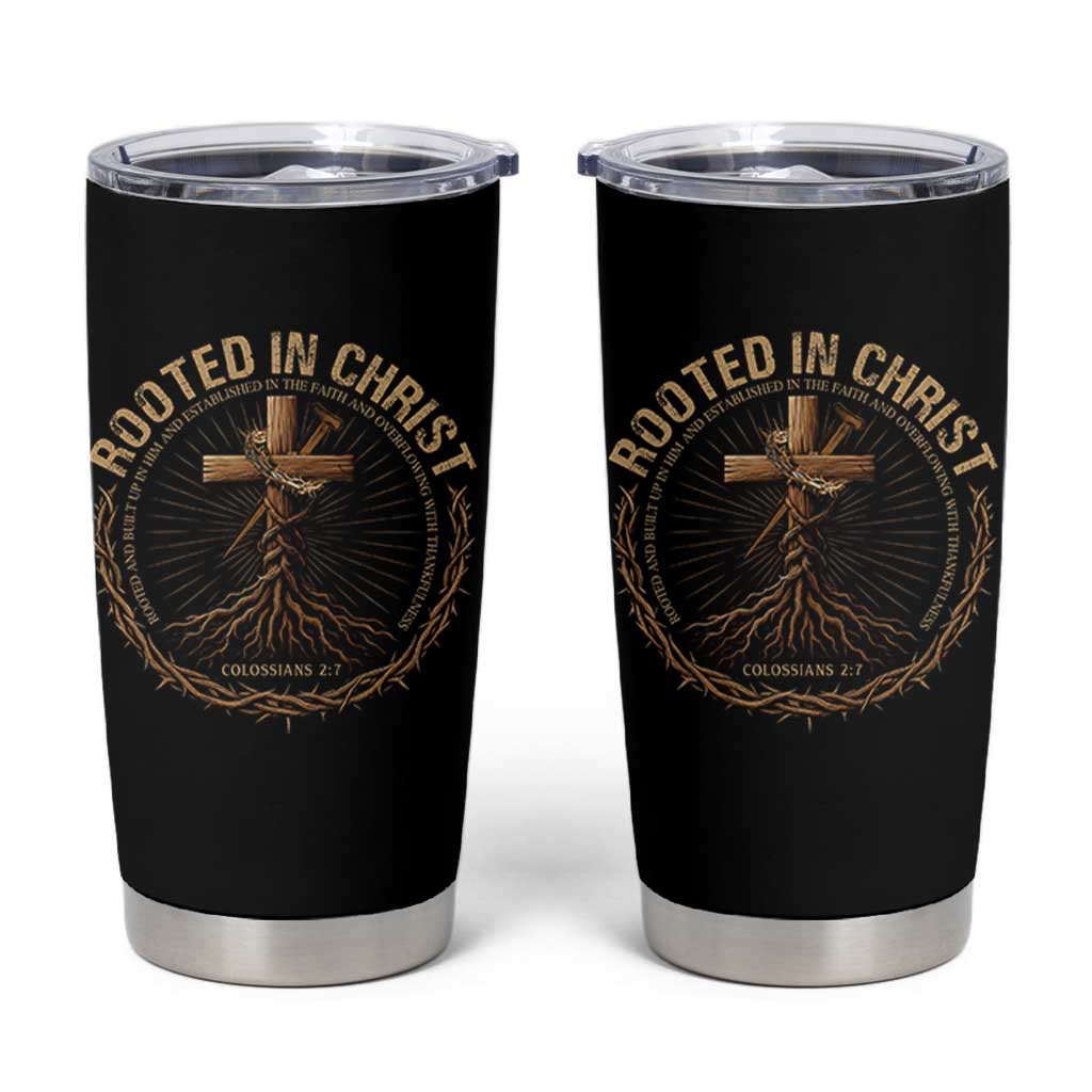 Rooted In Christ Tumbler Cup Jesus Christian Cross Bible Verse - Wonder Print Shop