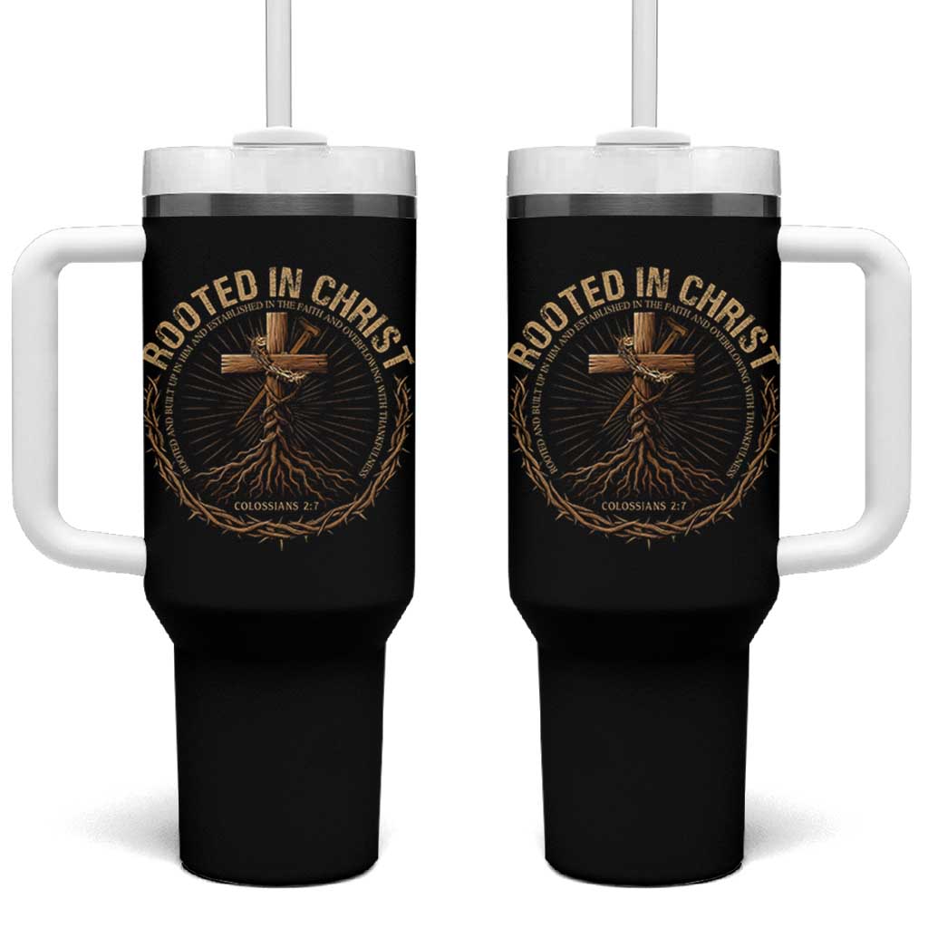 Rooted In Christ Tumbler With Handle Jesus Christian Cross Bible Verse - Wonder Print Shop