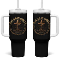 Rooted In Christ Tumbler With Handle Jesus Christian Cross Bible Verse - Wonder Print Shop