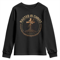 Rooted In Christ Youth Sweatshirt Jesus Christian Cross Bible Verse - Wonder Print Shop