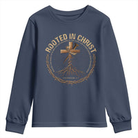 Rooted In Christ Youth Sweatshirt Jesus Christian Cross Bible Verse - Wonder Print Shop