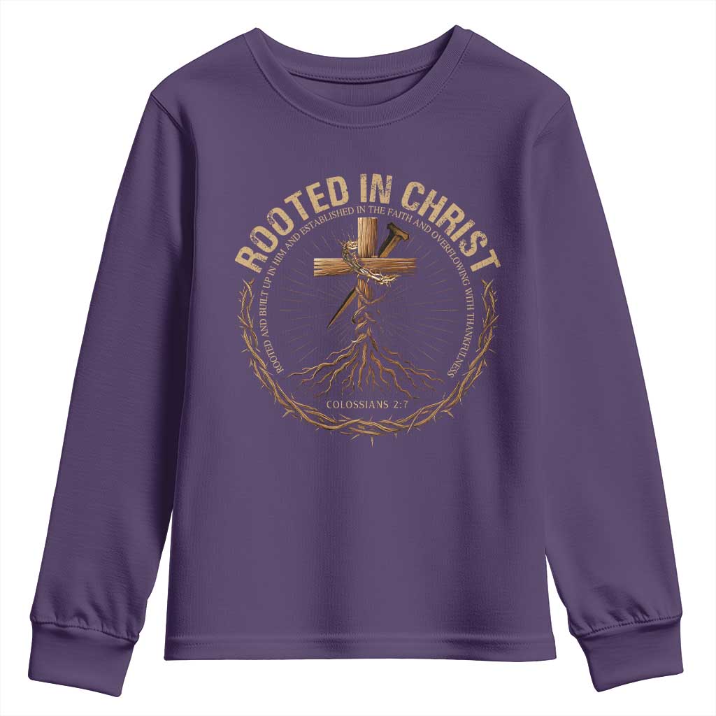 Rooted In Christ Youth Sweatshirt Jesus Christian Cross Bible Verse - Wonder Print Shop