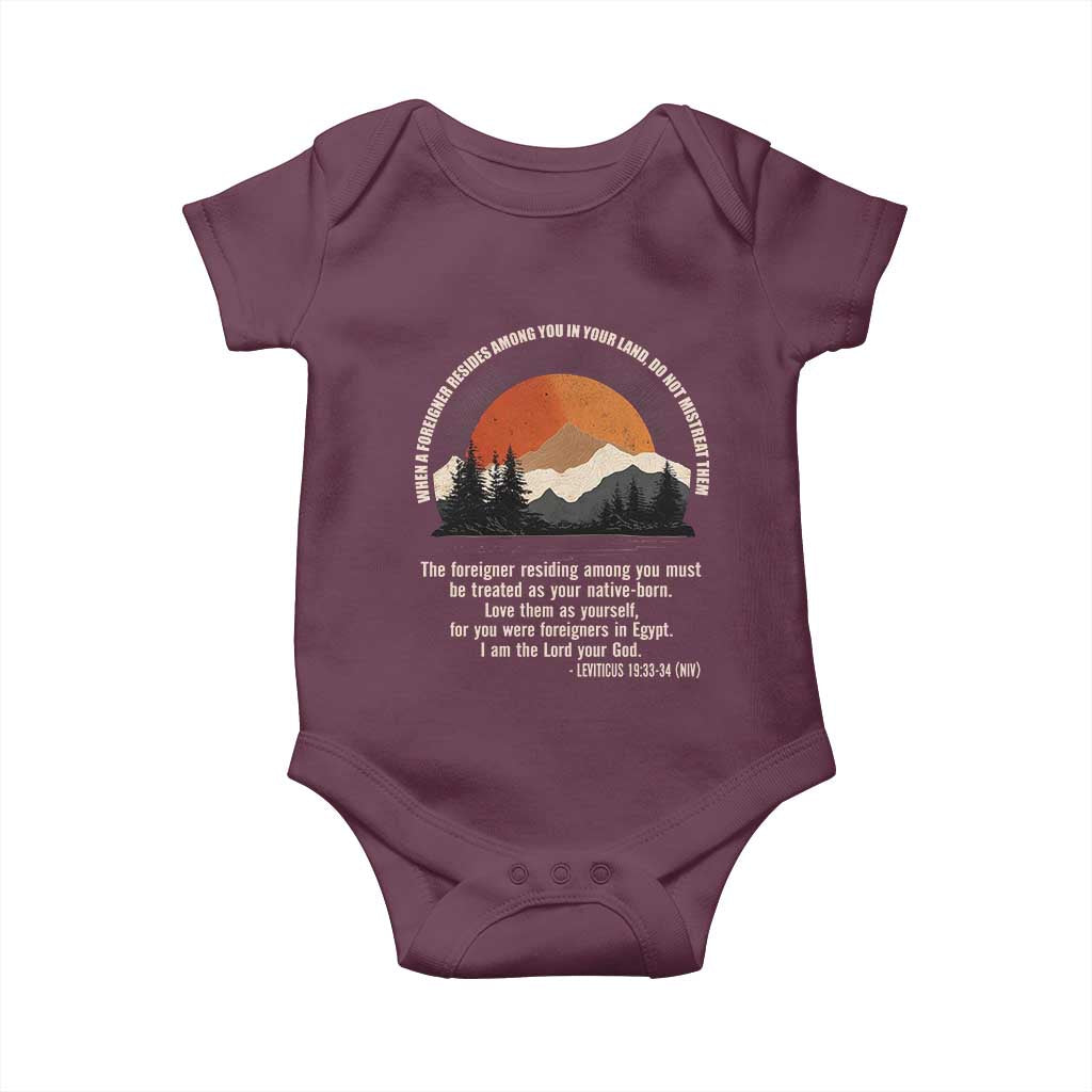 When A Foreigner Resides Among You In Your Land Do Not Mistreat Them Baby Onesie Leviticus Bible Verse - Wonder Print Shop