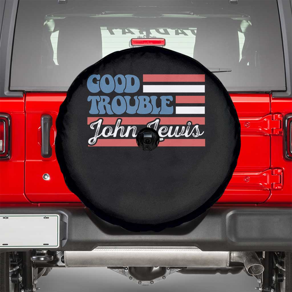 Funny John Lewis Good Trouble Spare Tire Cover Vintage American Flag - Wonder Print Shop