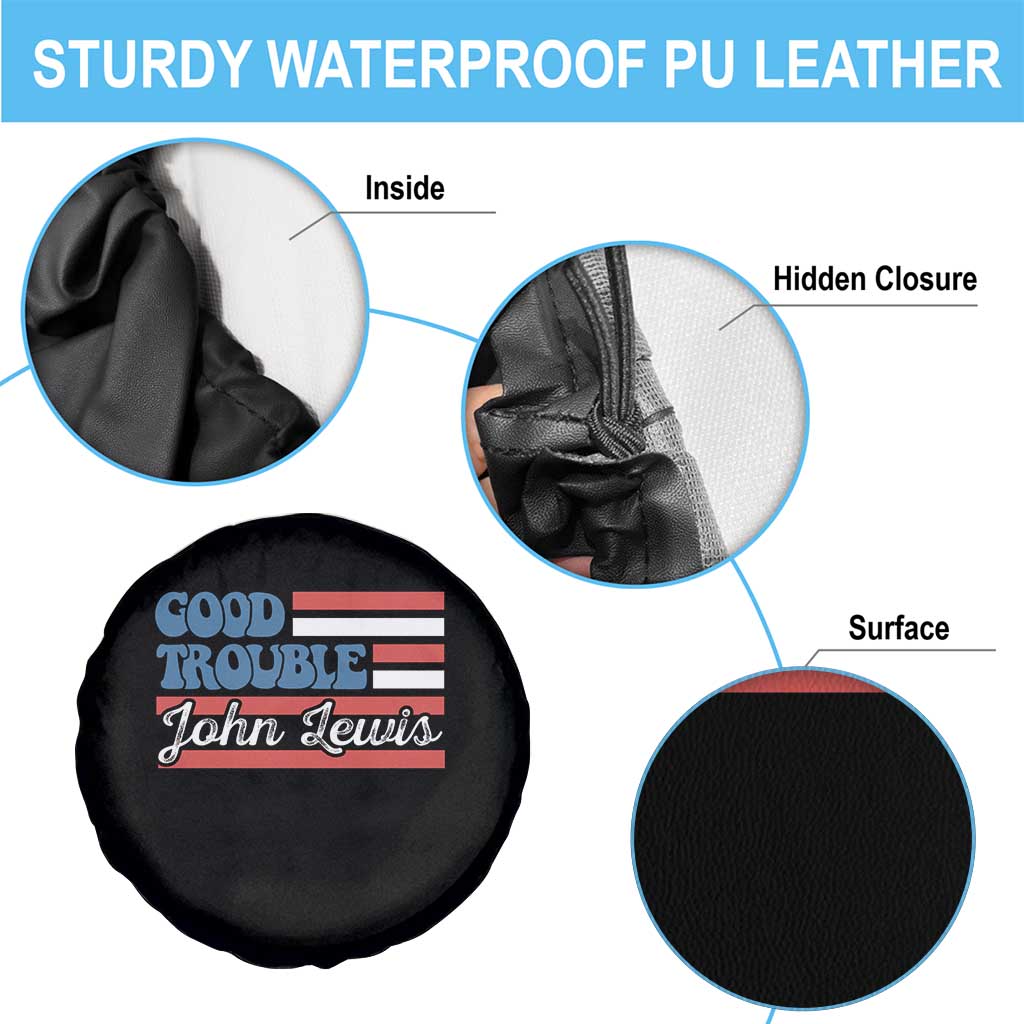 Funny John Lewis Good Trouble Spare Tire Cover Vintage American Flag - Wonder Print Shop
