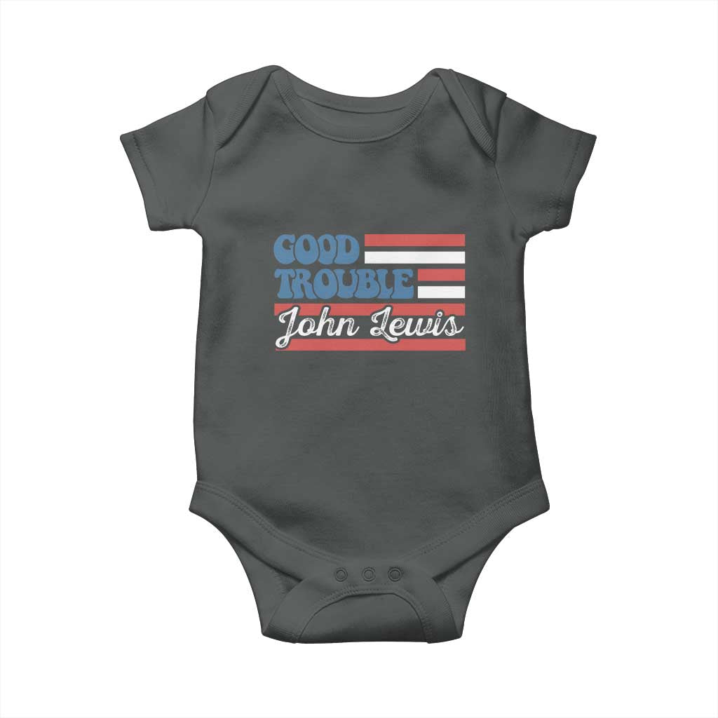 Funny John Lewis Good Trouble Baby Onesie Vintage American Flag - Wonder Print Shop