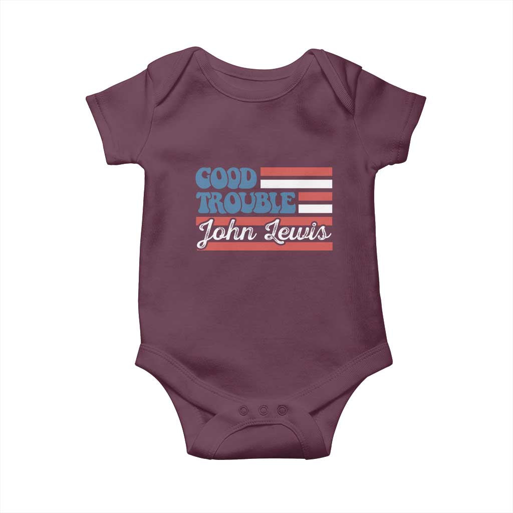 Funny John Lewis Good Trouble Baby Onesie Vintage American Flag - Wonder Print Shop
