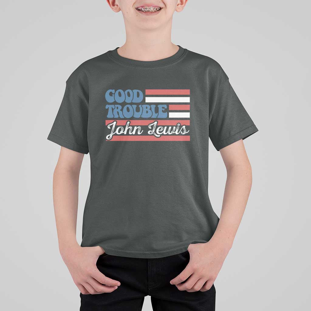 Funny John Lewis Good Trouble T Shirt For Kid Vintage American Flag - Wonder Print Shop