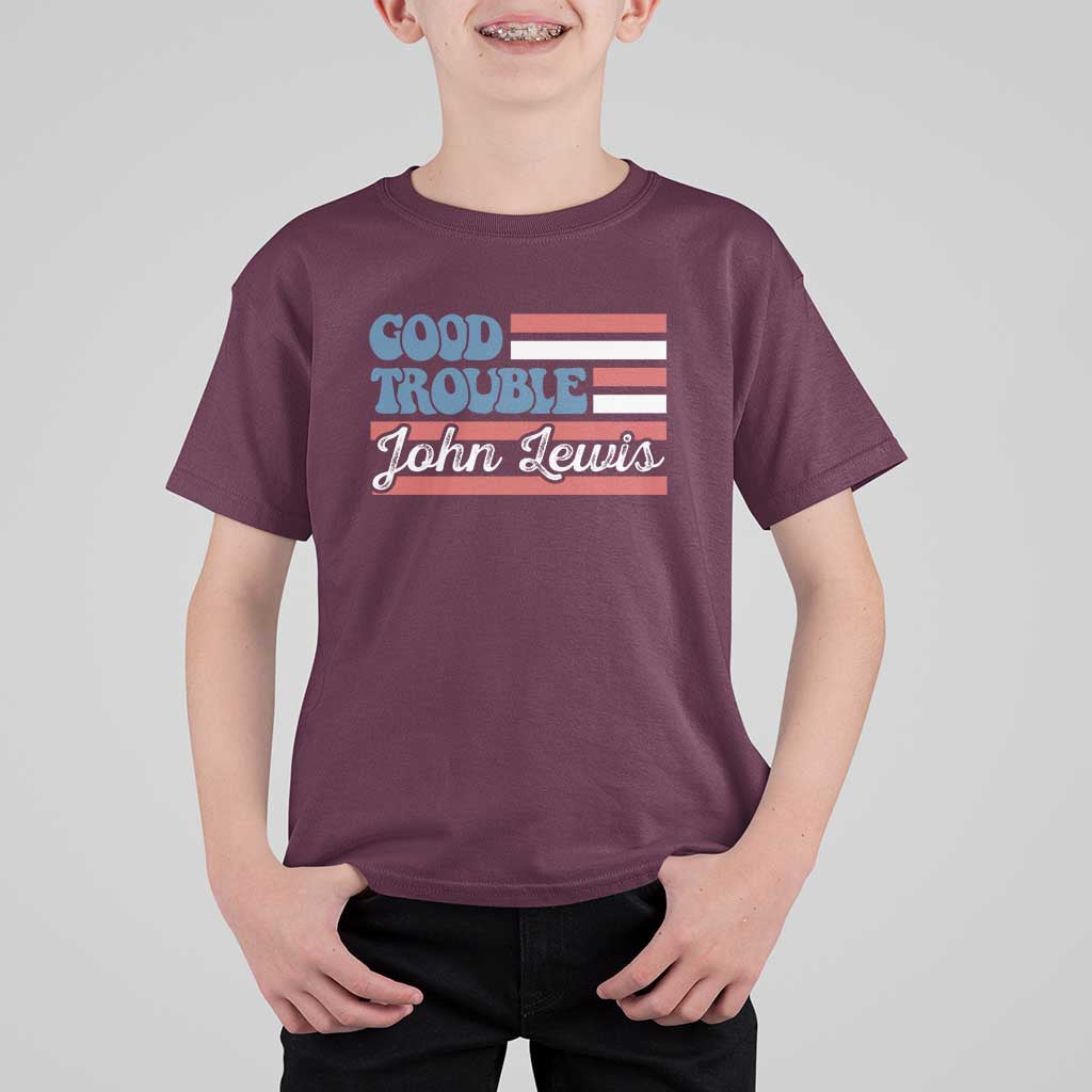 Funny John Lewis Good Trouble T Shirt For Kid Vintage American Flag - Wonder Print Shop