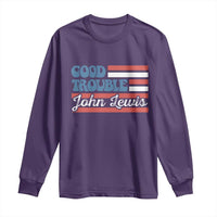 Funny John Lewis Good Trouble Long Sleeve Shirt Vintage American Flag - Wonder Print Shop