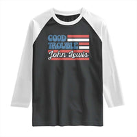 Funny John Lewis Good Trouble Raglan Shirt Vintage American Flag - Wonder Print Shop