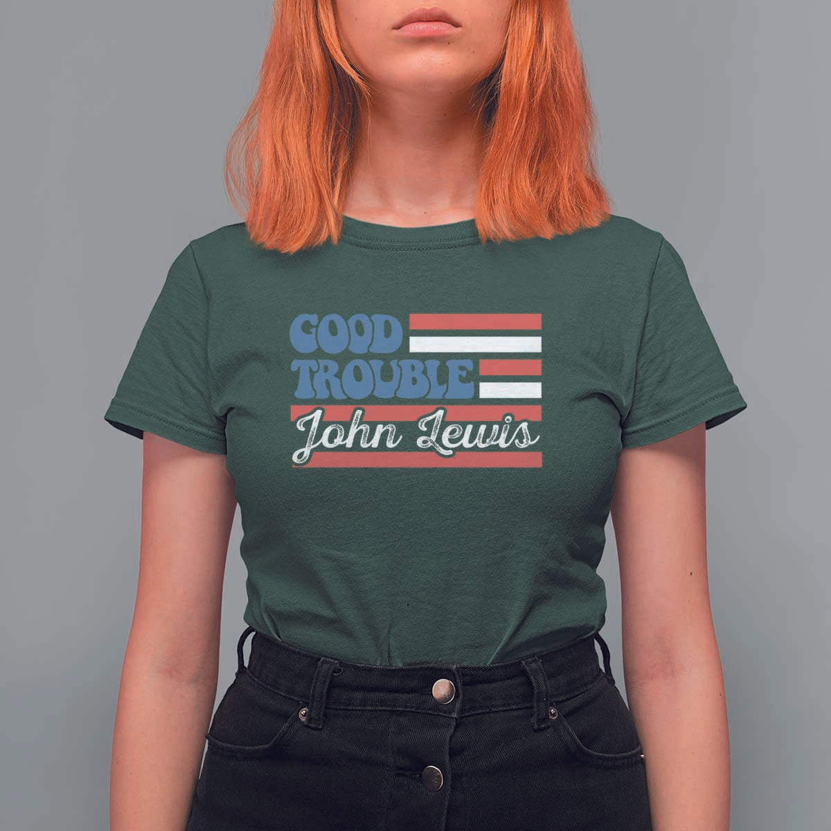 Funny John Lewis Good Trouble T Shirt For Women Vintage American Flag - Wonder Print Shop