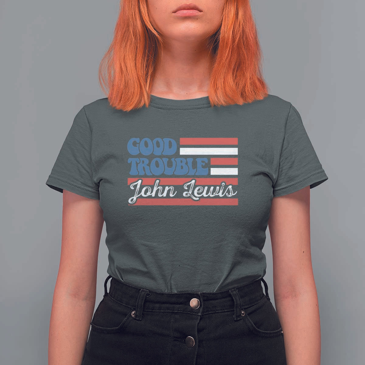 Funny John Lewis Good Trouble T Shirt For Women Vintage American Flag - Wonder Print Shop