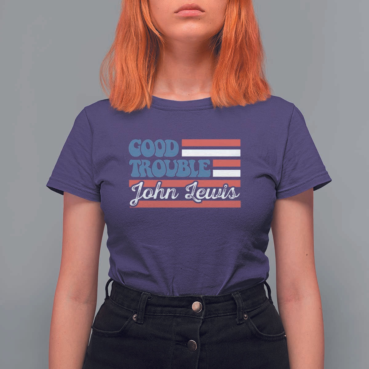 Funny John Lewis Good Trouble T Shirt For Women Vintage American Flag - Wonder Print Shop
