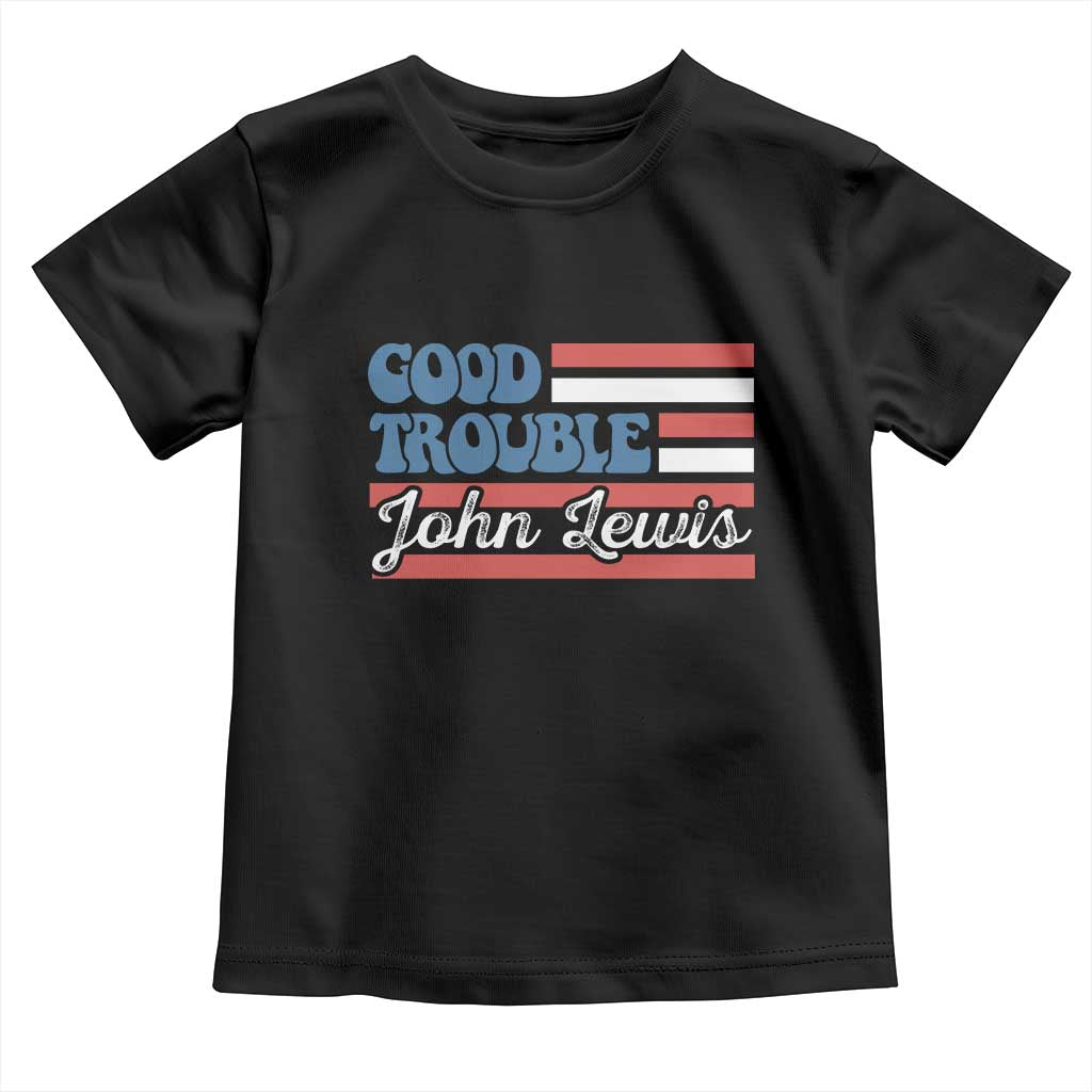 Funny John Lewis Good Trouble Toddler T Shirt Vintage American Flag - Wonder Print Shop