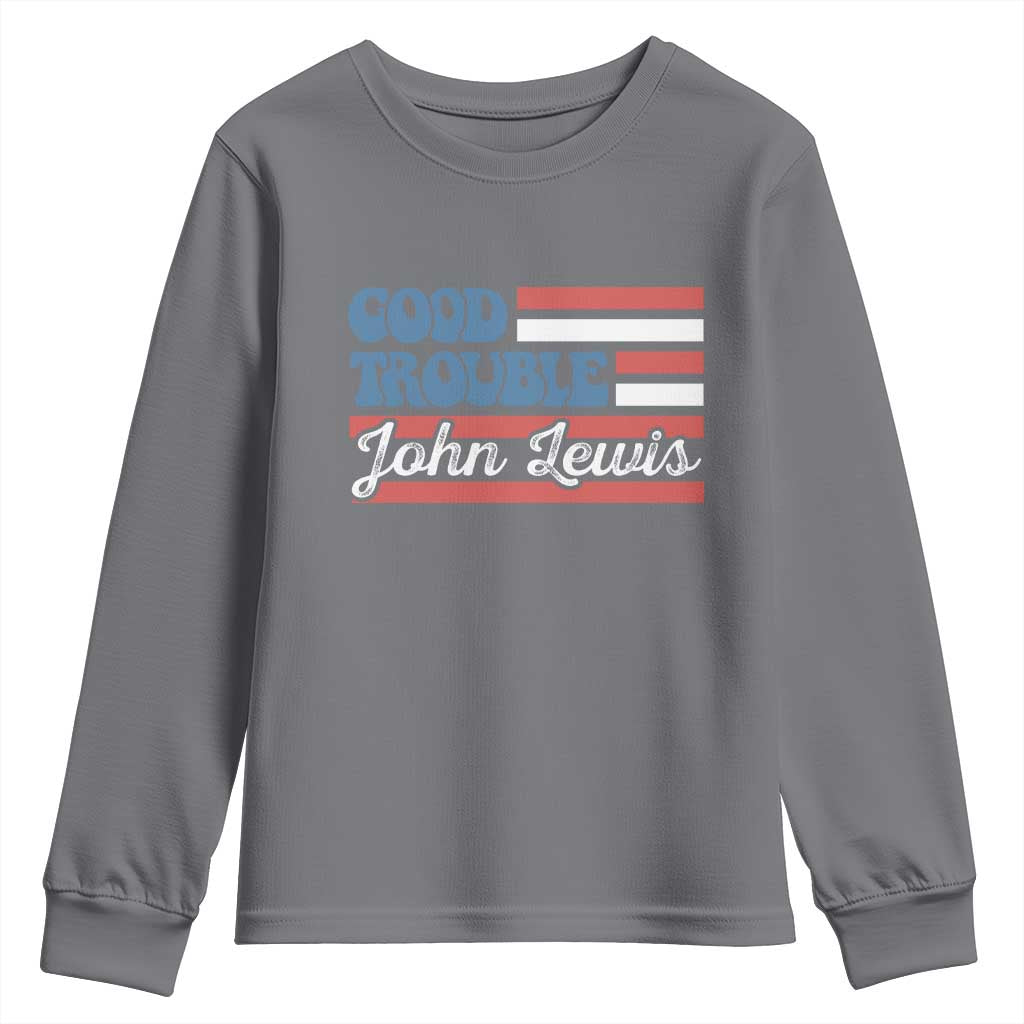 Funny John Lewis Good Trouble Youth Sweatshirt Vintage American Flag - Wonder Print Shop