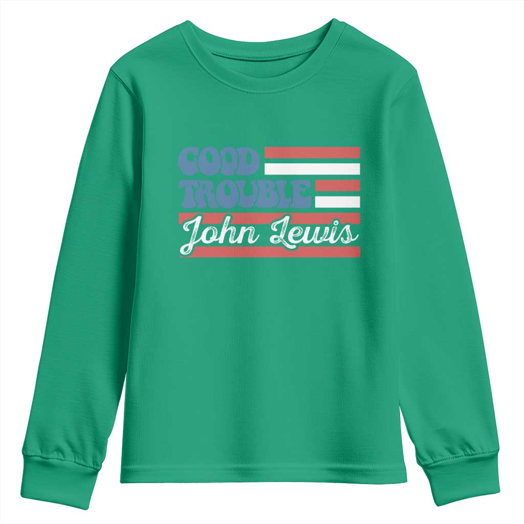 Funny John Lewis Good Trouble Youth Sweatshirt Vintage American Flag - Wonder Print Shop
