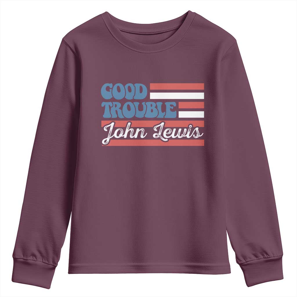 Funny John Lewis Good Trouble Youth Sweatshirt Vintage American Flag - Wonder Print Shop